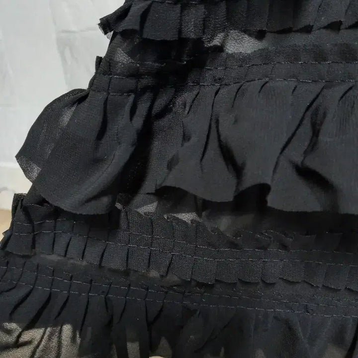 [BUNJANG] Black Frill Strap Long Dress / 블랙 프릴 끈 롱 원피스(새옷)