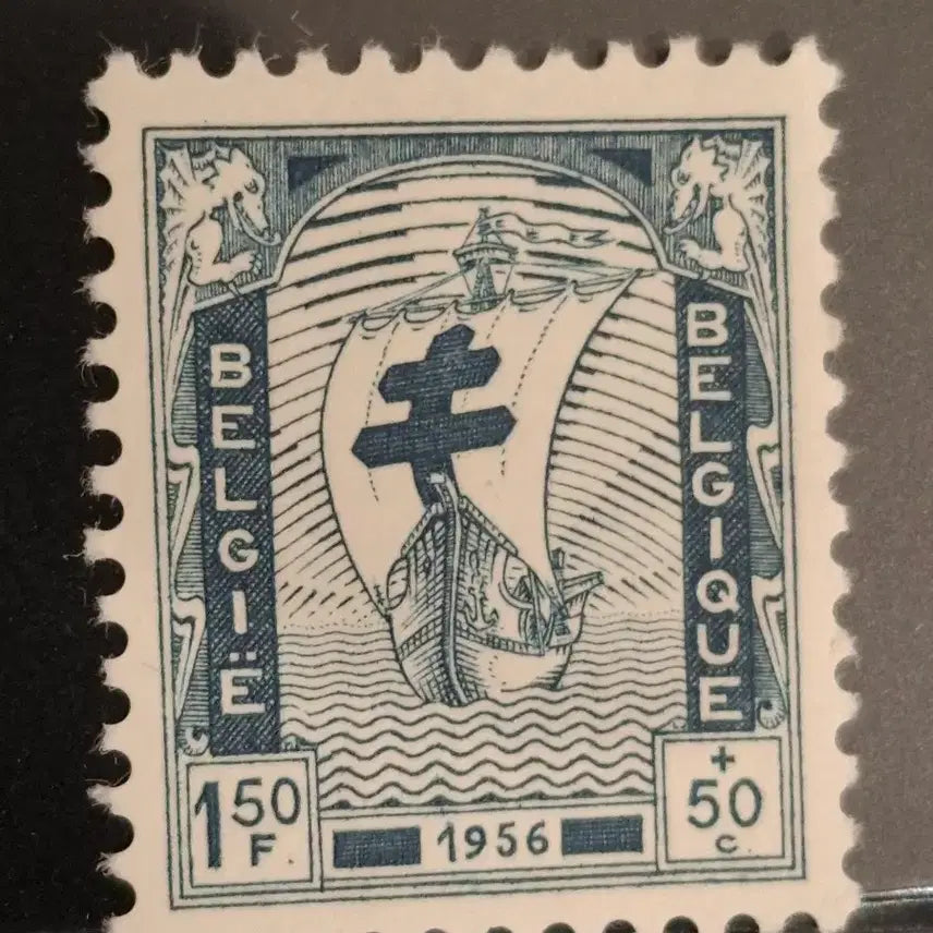[BUNJANG] Belgium 1956 Cross Ship Stamp / (4관/A29) 1956년 벨기에 십자가 범선 결핵퇴치기념우표(H7)저렴