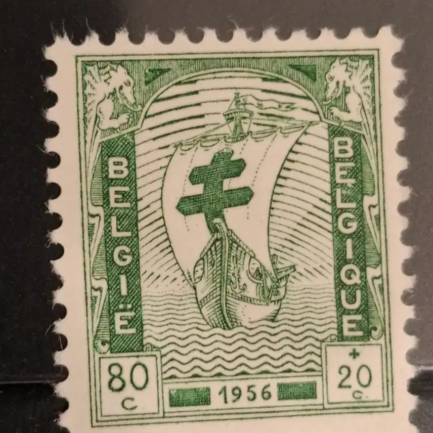 [BUNJANG] Belgium 1956 Cross Ship Stamp / (4관/A29) 1956년 벨기에 십자가 범선 결핵퇴치기념우표(H7)저렴