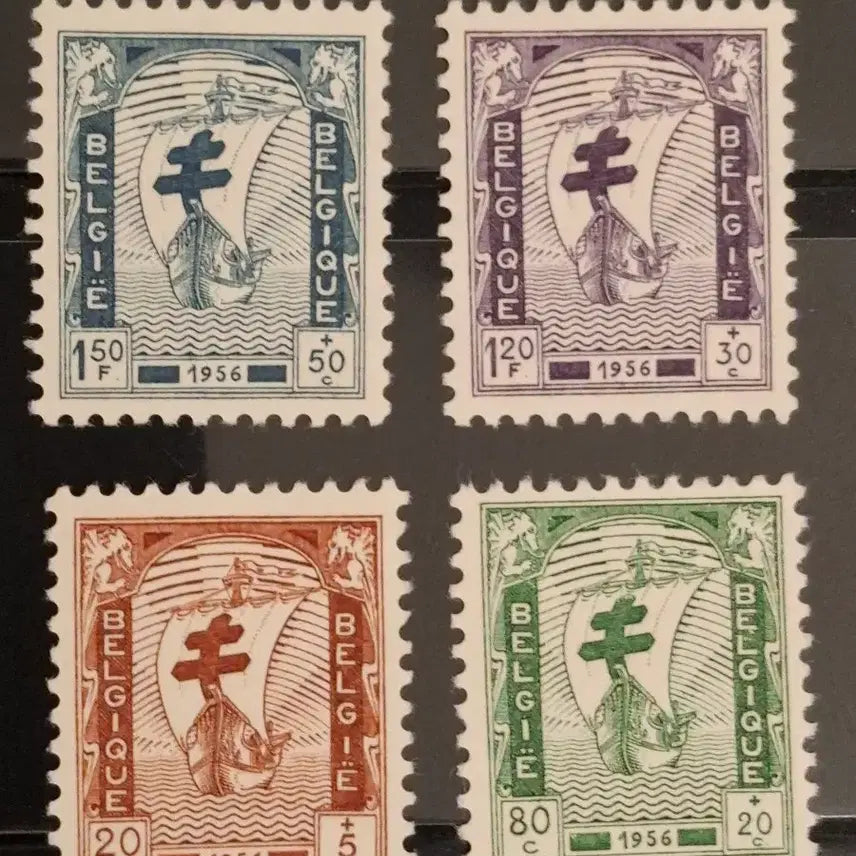 [BUNJANG] Belgium 1956 Cross Ship Stamp / (4관/A29) 1956년 벨기에 십자가 범선 결핵퇴치기념우표(H7)저렴
