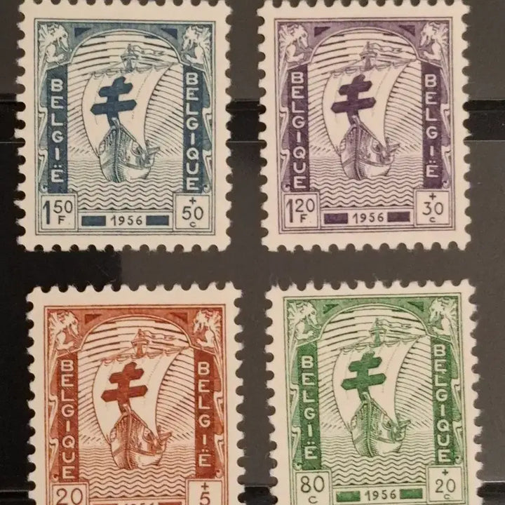 [BUNJANG] Belgium 1956 Cross Ship Stamp / (4관/A29) 1956년 벨기에 십자가 범선 결핵퇴치기념우표(H7)저렴
