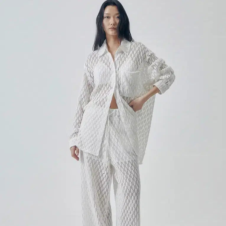 [SOLD OUT] 트리밍버드 Lace Embellished Set-up Shirt 화이트