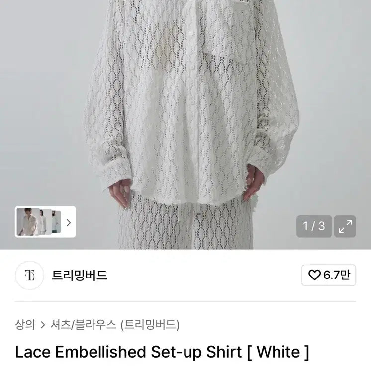 [SOLD OUT] 트리밍버드 Lace Embellished Set-up Shirt 화이트