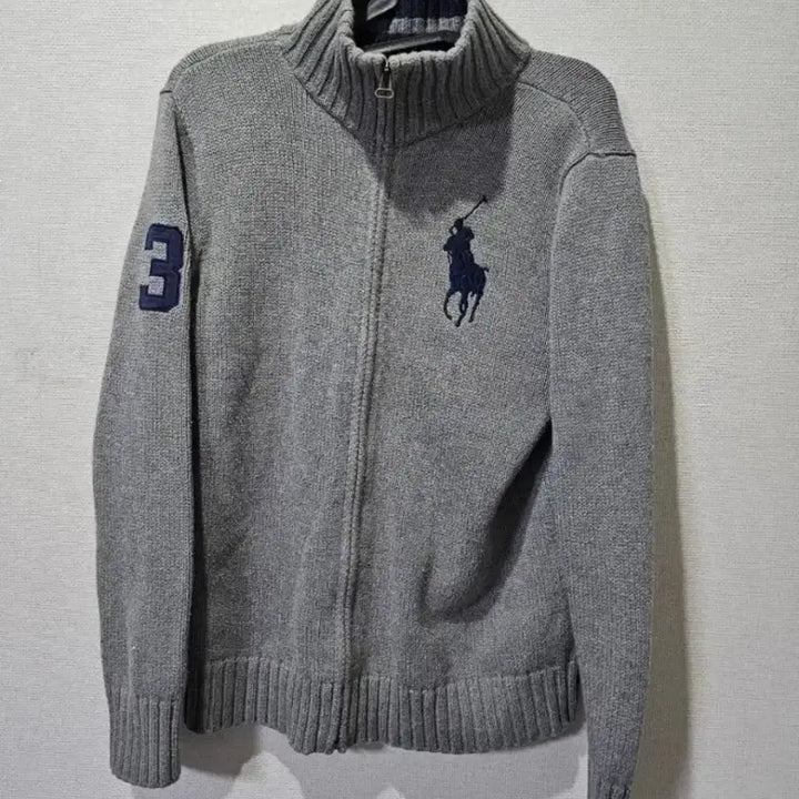 [BUNJANG] Polo Ralph Lauren Big Pony Grey Knit Zip-Up Size S (90) / 폴로 빅포니 그레이 니트집업 90 / S