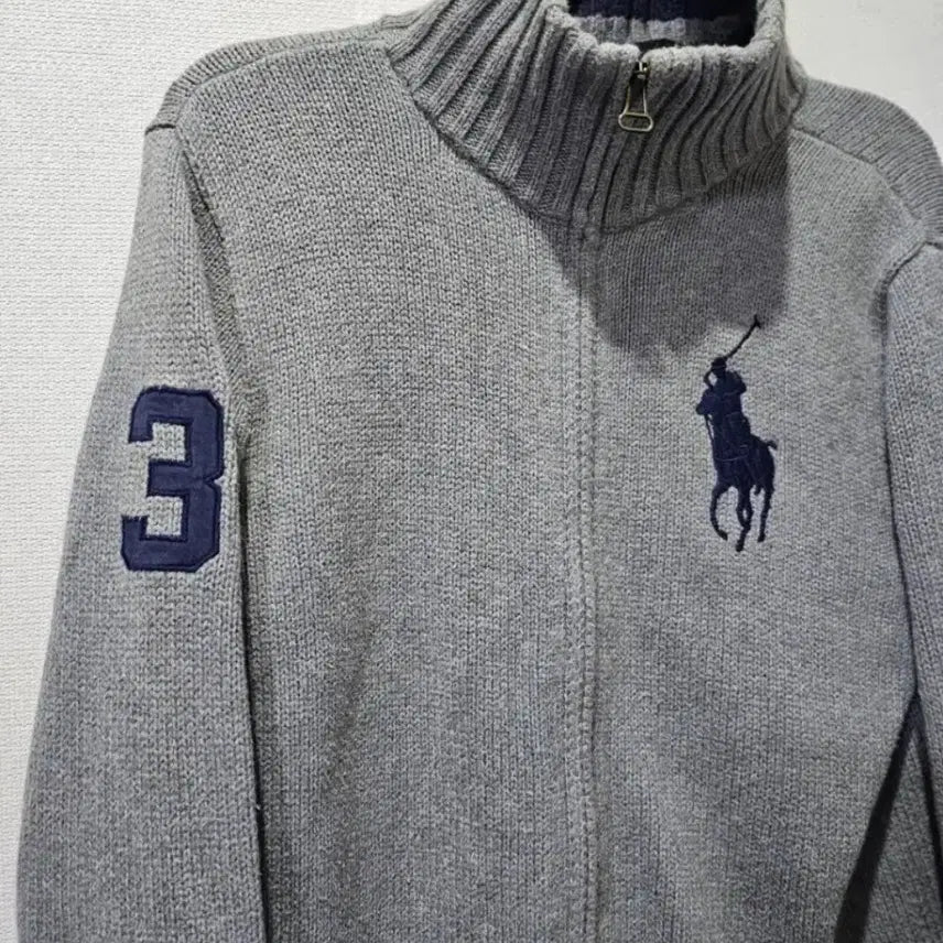 [BUNJANG] Polo Ralph Lauren Big Pony Grey Knit Zip-Up Size S (90) / 폴로 빅포니 그레이 니트집업 90 / S