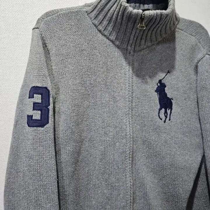 [BUNJANG] Polo Ralph Lauren Big Pony Grey Knit Zip-Up Size S (90) / 폴로 빅포니 그레이 니트집업 90 / S
