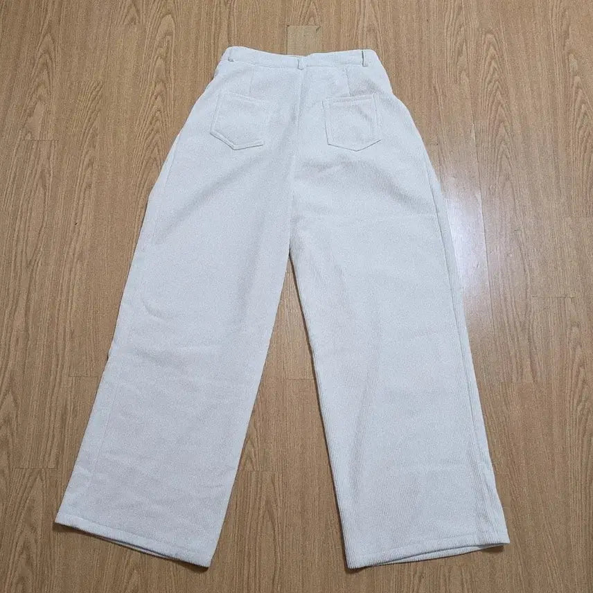 [BUNJANG] Ivory Corduroy Long Wide Pants / 여성 아이보리 골덴 기모 스트랩 롱 와이드팬츠 M-L