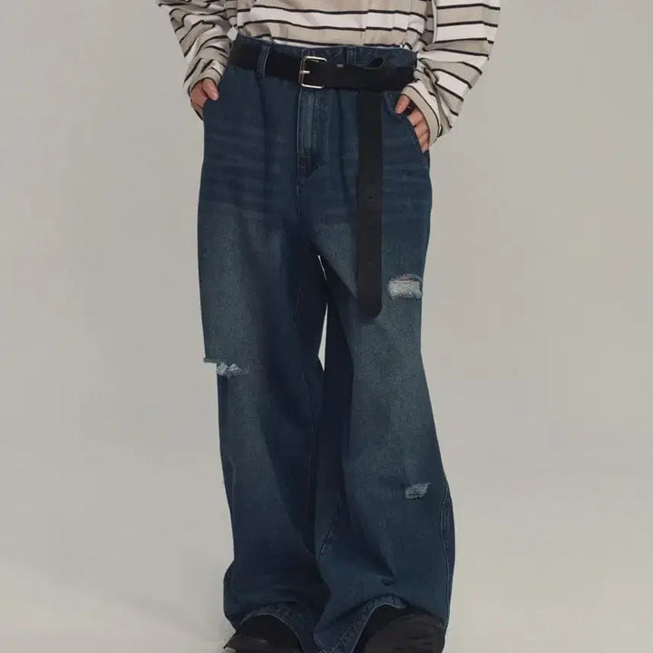 [BUNJANG] Urban D Type Wide Denim Pants / 어반디타입 데미지  와이드 데님 팬츠
