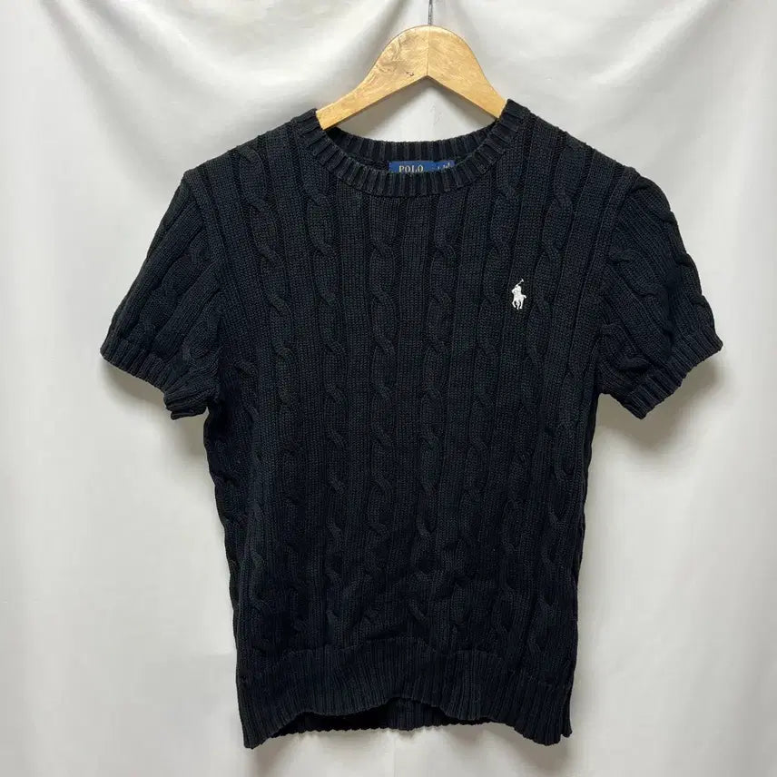 [BUNJANG] Polo Ralph Lauren Cable Knit Black Short Sleeve / [정품/우먼스L] 폴로 랄프로렌 케이블 꽈배기 블랙 니트 반팔