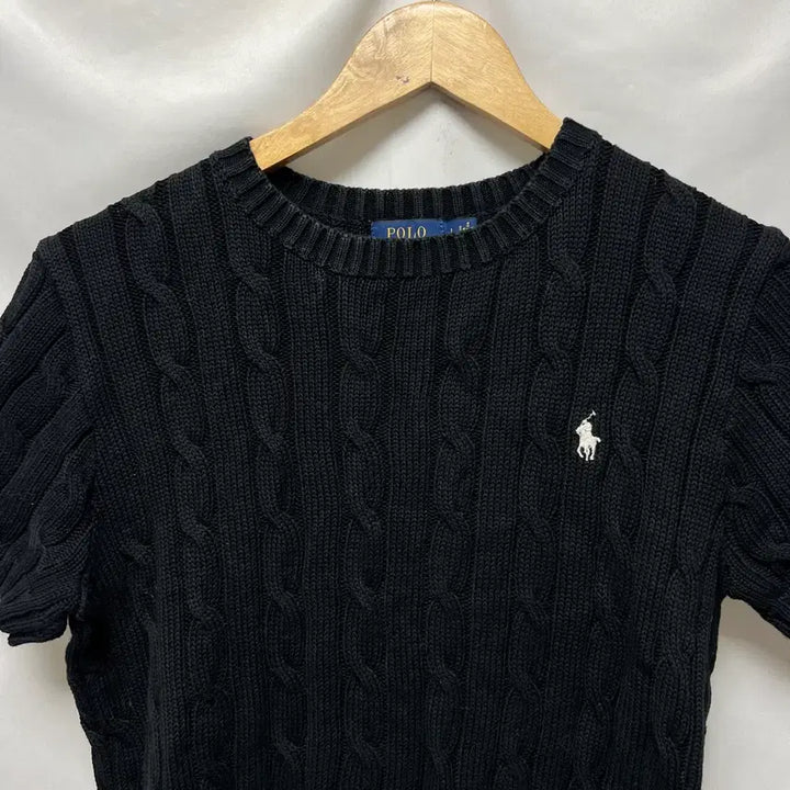 [BUNJANG] Polo Ralph Lauren Cable Knit Black Short Sleeve / [정품/우먼스L] 폴로 랄프로렌 케이블 꽈배기 블랙 니트 반팔