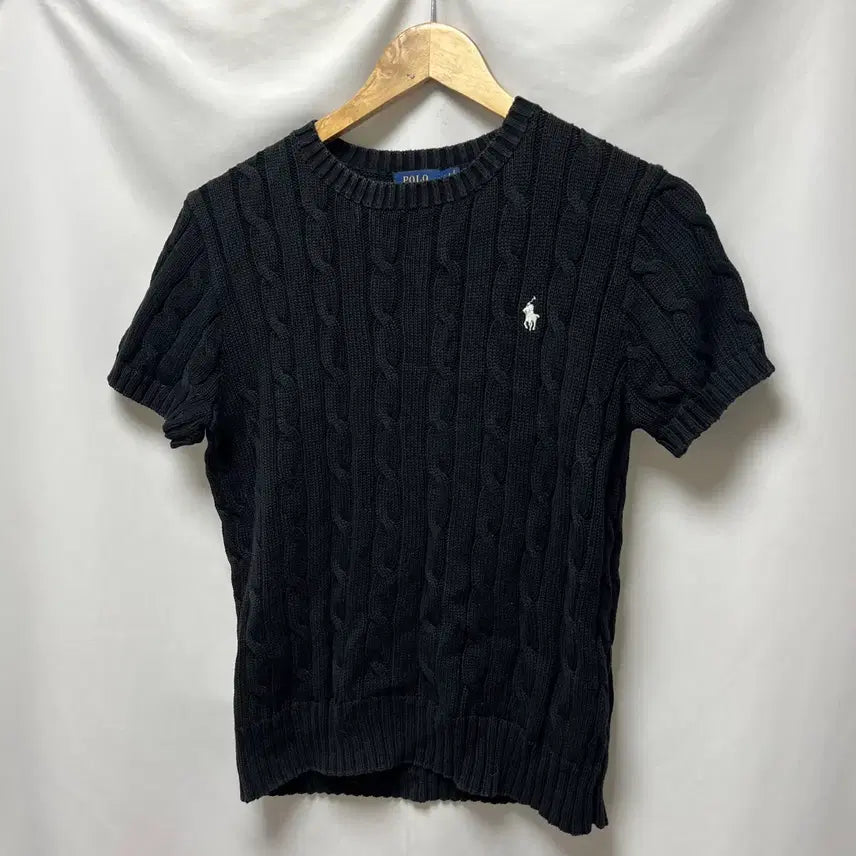 [BUNJANG] Polo Ralph Lauren Cable Knit Black Short Sleeve / [정품/우먼스L] 폴로 랄프로렌 케이블 꽈배기 블랙 니트 반팔