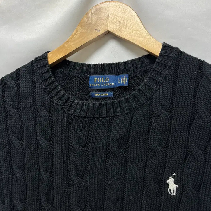 [BUNJANG] Polo Ralph Lauren Cable Knit Black Short Sleeve / [정품/우먼스L] 폴로 랄프로렌 케이블 꽈배기 블랙 니트 반팔