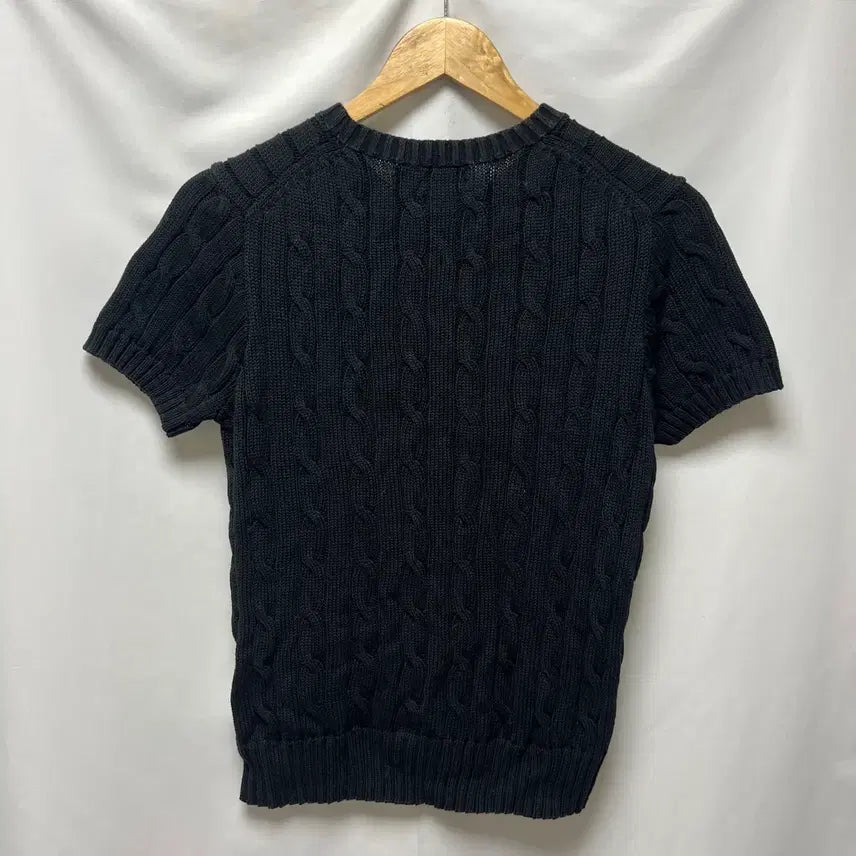 [BUNJANG] Polo Ralph Lauren Cable Knit Black Short Sleeve / [정품/우먼스L] 폴로 랄프로렌 케이블 꽈배기 블랙 니트 반팔
