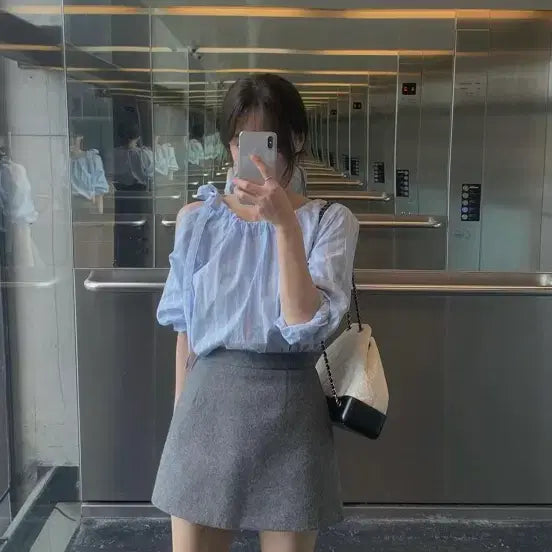 [BUNJANG] 모도샵 모도마켓 옥스포드 리본 블라우스 / 모도샵 모도마켓 옥스포드 리본 블라우스