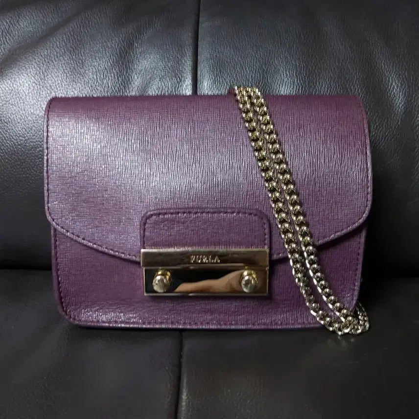 [BUNJANG] FURLA Julia Mini Crossbody Bag / FURLA Julia 체인 퍼플 사피아노 레더 미니 크로스바디 백/숄더백