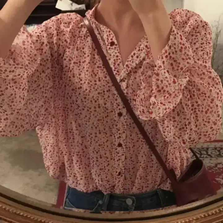 [SOLD OUT] 스키니피그(SKNNYPIG) 시스루 플라워 블라우스 프리사이즈