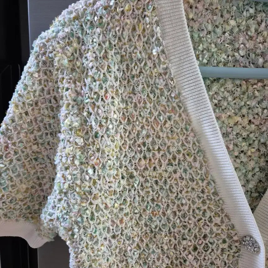 [BUNJANG] Miss Sixty Tweed Cardigan / [실물여신] 미스식스티  쥬얼 단추 트위드 반팔니트 가디건