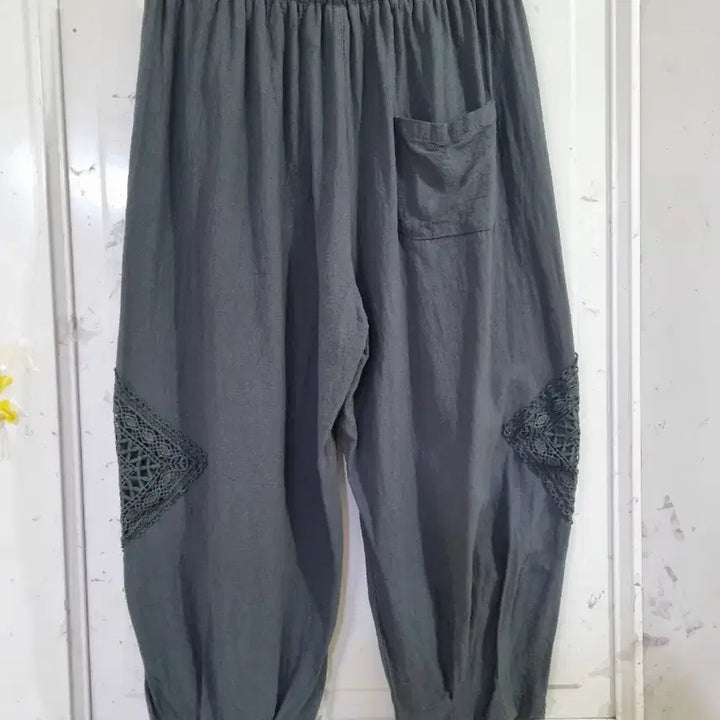 [BUNJANG] Summer Cool Side Lace Cotton Banded Pants / 여름 시원한 깜찍한옆줄 레이스  밴딩 . 면 베기통바지. 77까지