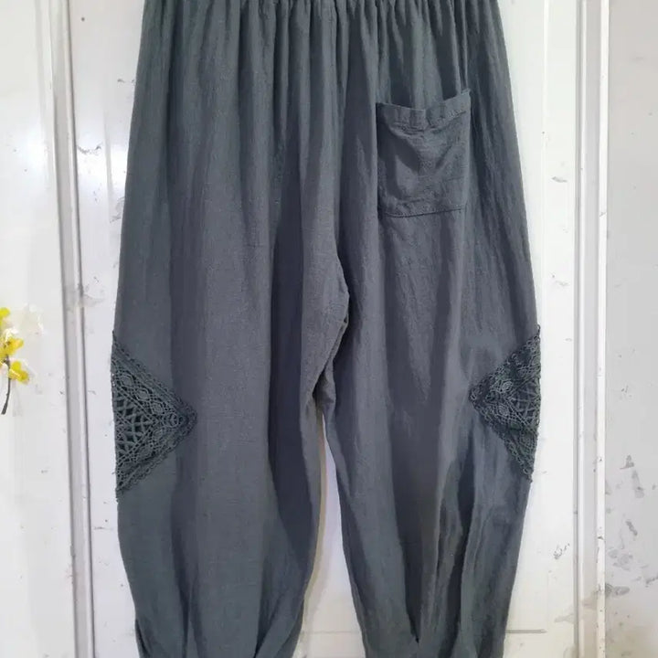 [BUNJANG] Summer Cool Side Lace Cotton Banded Pants / 여름 시원한 깜찍한옆줄 레이스  밴딩 . 면 베기통바지. 77까지