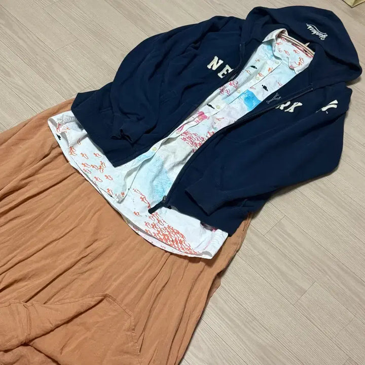 [SOLD OUT] 지구네 빈티지 지구샵 모리걸 코디 세트 후드집업 스커트 셔츠