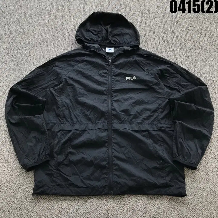 [BUNJANG] FILA Black Hooded Windbreaker Jacket / 휠라 FILA 블랙 후드 바람막이 100