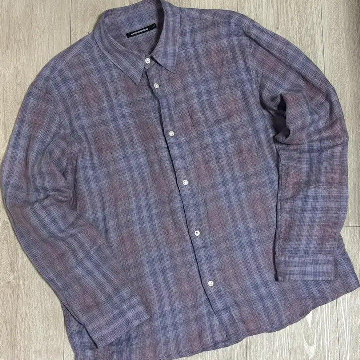 [BUNJANG] Hatching Room Museum Linen Check Shirt / [3]해칭룸 뮤지엄 셔츠 린넨 체크 퍼플