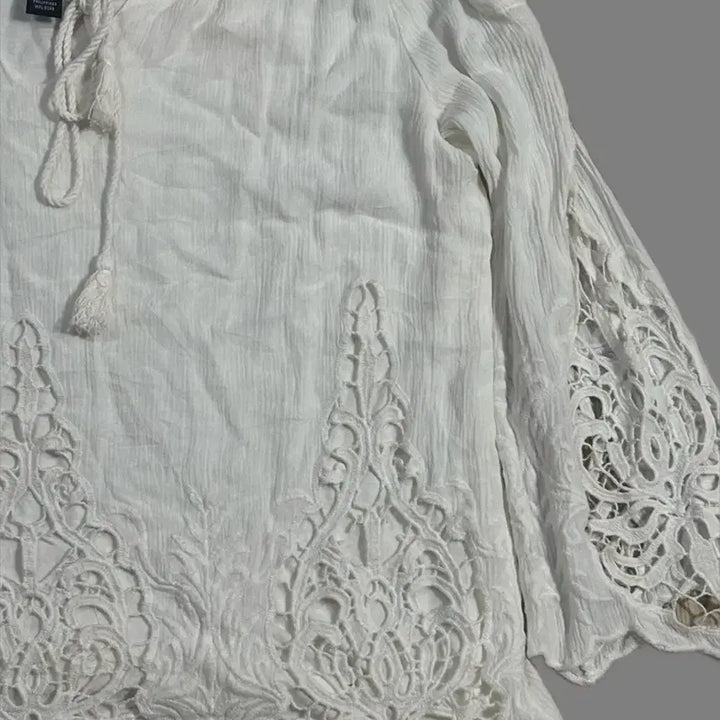 [BUNJANG] INC White Lace Off-Shoulder Blouse / 빈티지 INC 화이트 레이스 오프숄더 블라우스