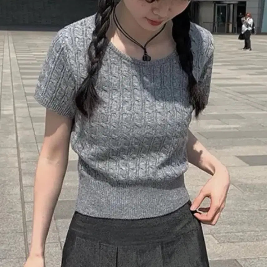 [BUNJANG] Aniewear Twisted Short Sleeve Knit / 애니원모어 꽈배기 반팔 니트