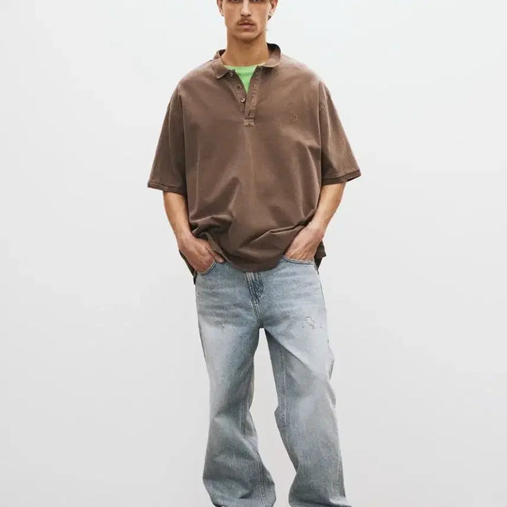 [BUNJANG] RECTO 25SS Oversized Garment Cotton Pique Short Sleeve Shirt / 렉토 25SS 오버사이즈 가먼트 코튼 피케 반팔 셔츠 카키 브라운