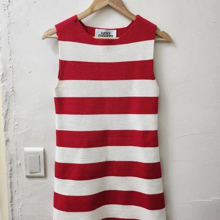 [BUNJANG] Lucky Chouette Red White Stripe Mini Dress / 럭키슈에뜨 레드 화이트 스트라이프 원피스