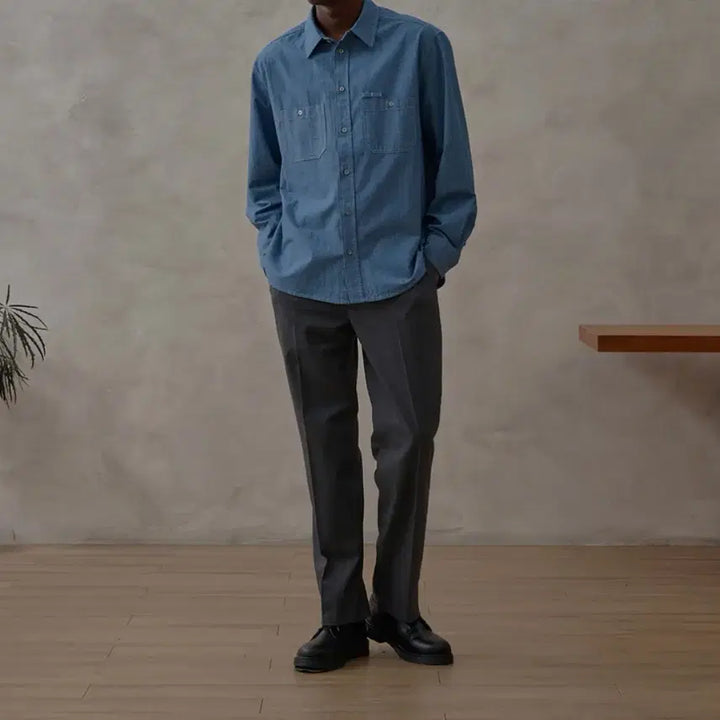 [BUNJANG] Tei Young All Day Two-Pocket Chambray Shirt (Size L) / 틀영 올데이 투포켓 샴브레이 셔츠L판매.