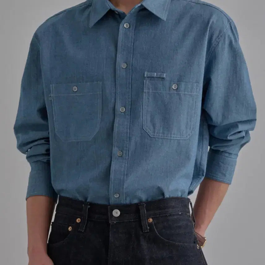 [BUNJANG] Tei Young All Day Two-Pocket Chambray Shirt (Size L) / 틀영 올데이 투포켓 샴브레이 셔츠L판매.