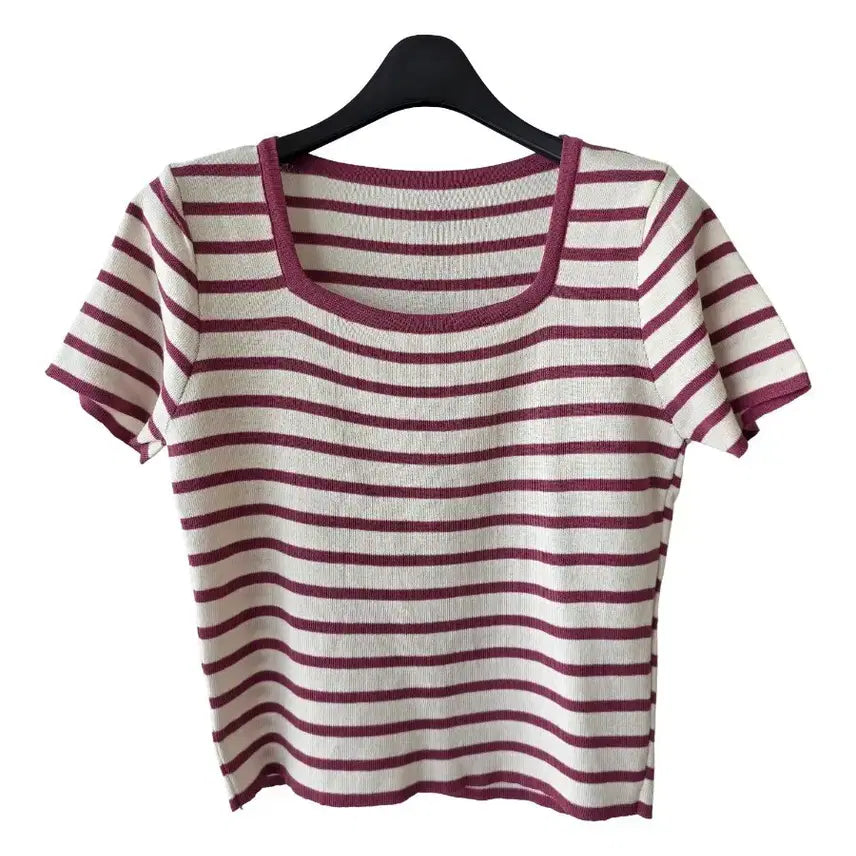 [BUNJANG] Striped Short-Sleeve Knit Top / 55-66)스트라이프 반팔 니트/새제품