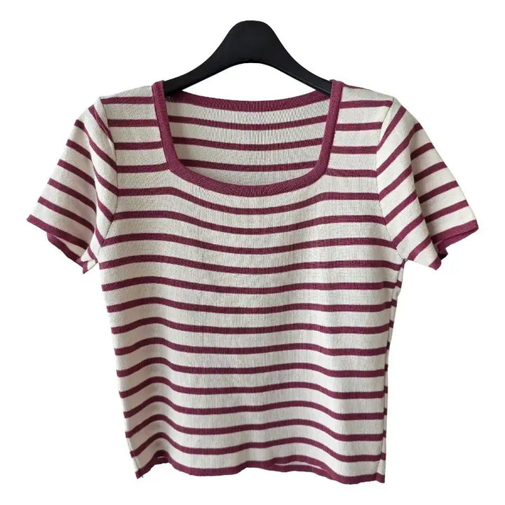 [BUNJANG] Striped Short-Sleeve Knit Top / 55-66)스트라이프 반팔 니트/새제품