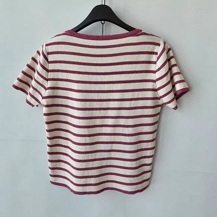 [BUNJANG] Striped Short-Sleeve Knit Top / 55-66)스트라이프 반팔 니트/새제품