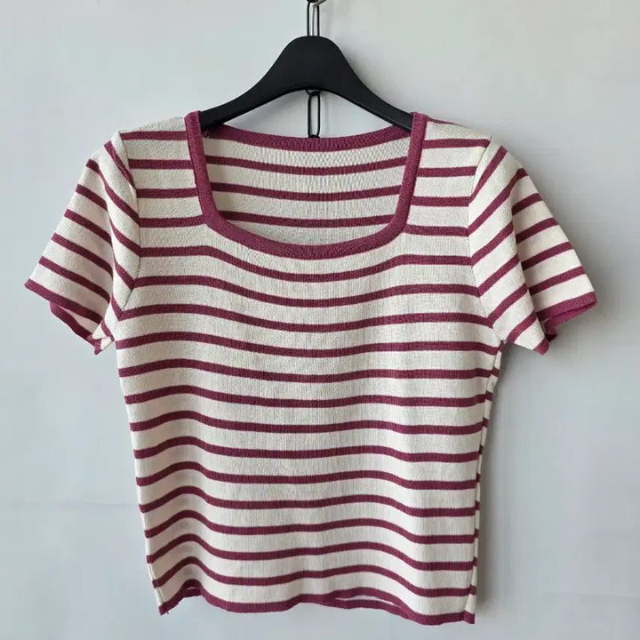 [BUNJANG] Striped Short-Sleeve Knit Top / 55-66)스트라이프 반팔 니트/새제품