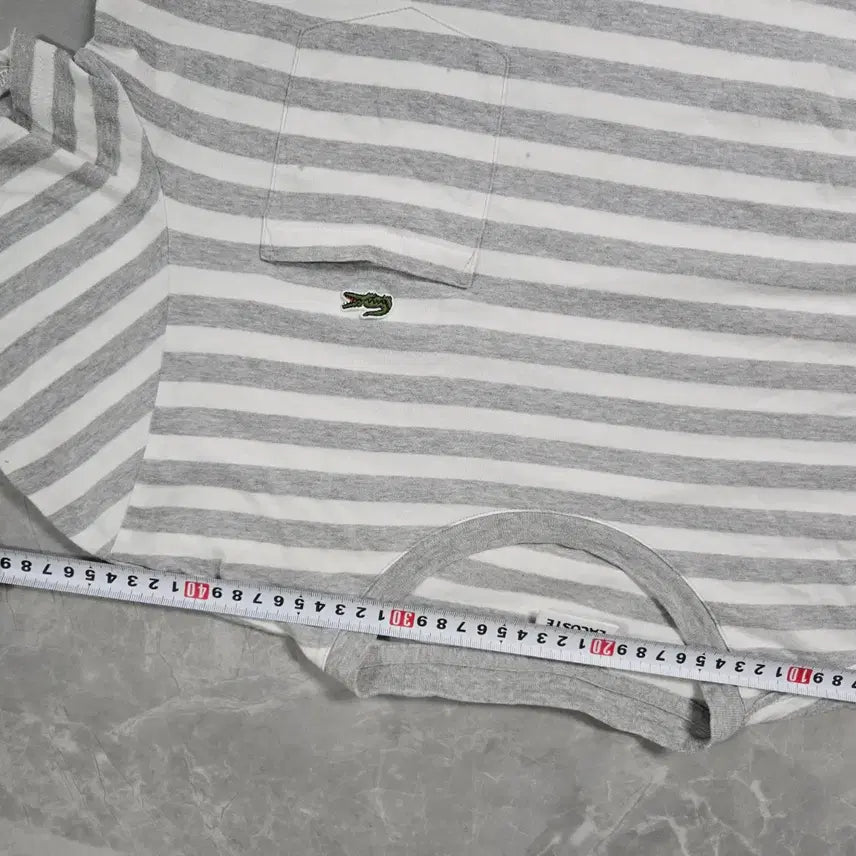 [BUNJANG] Lacoste Striped Short Sleeve T-shirt Gray / 라코스테 스트라이프 반팔 티셔츠 회색