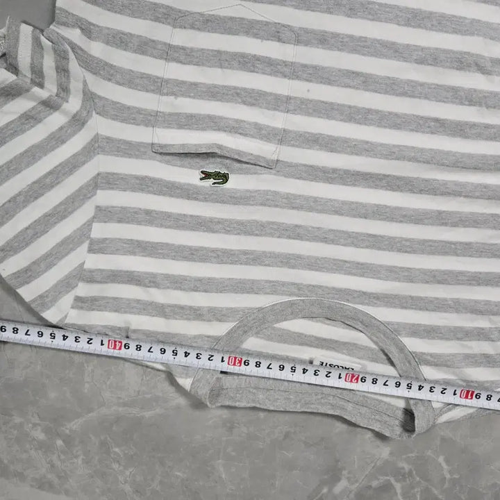 [BUNJANG] Lacoste Striped Short Sleeve T-shirt Gray / 라코스테 스트라이프 반팔 티셔츠 회색