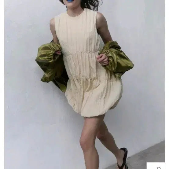 [BUNJANG] ZARA Shirred Balloon Mini Dress CREAM / 자라 셔링 벌룬 미니 원피스 4661/328/733 CREAM