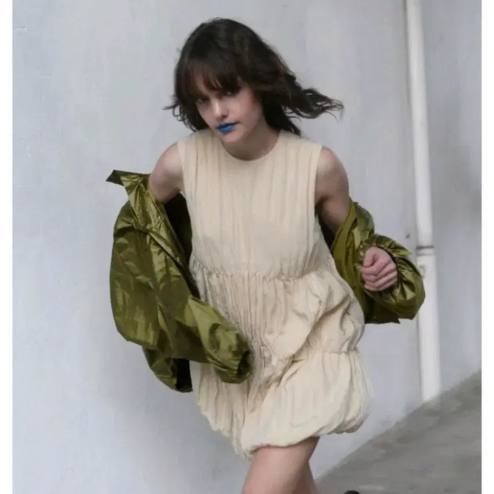 [BUNJANG] ZARA Shirred Balloon Mini Dress CREAM / 자라 셔링 벌룬 미니 원피스 4661/328/733 CREAM