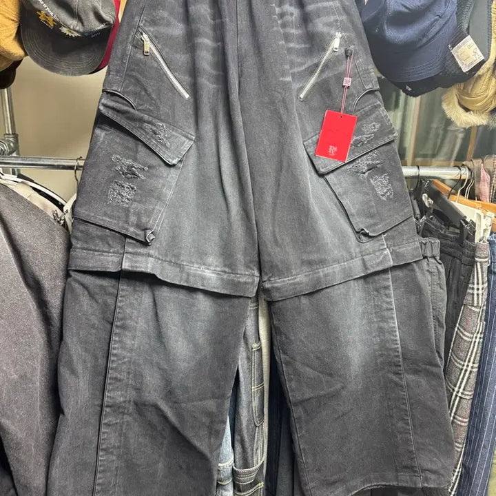 [SOLD OUT] 알에스에스씨 블랙 디스트로이드 카고 데님 팬츠 2