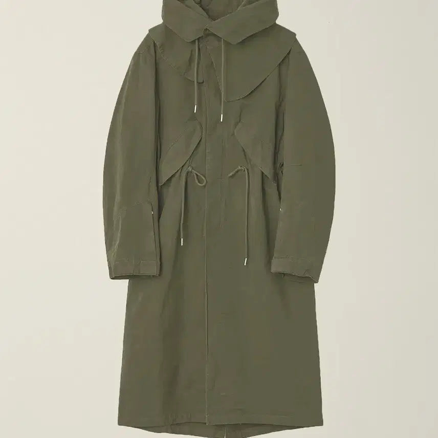 [SOLD OUT] 누마레 이이 EE 가먼트 다잉 커브드 피쉬테일 코트 카키