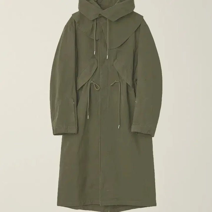 [SOLD OUT] 누마레 이이 EE 가먼트 다잉 커브드 피쉬테일 코트 카키