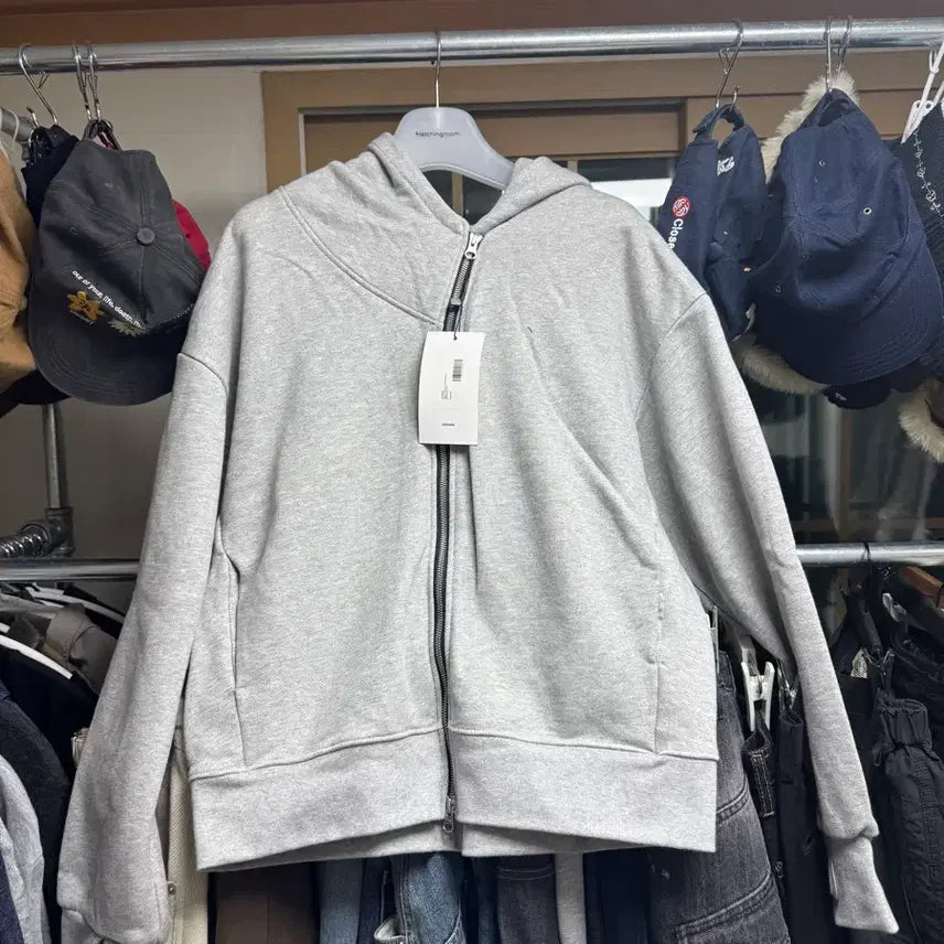 [BUNJANG] Zero Slant Two-way Hoodie Melange Gray L / 제로 사선 투웨이 후드집업 멜란지 그레이 L