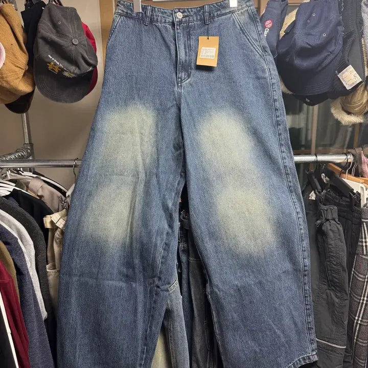 [BUNJANG] East Service Shop Washed Wide Denim Pants (Mid Blue) - Size 48 / 이스트서비스샵 워싱 와이드 데님 팬츠 미드블루 48