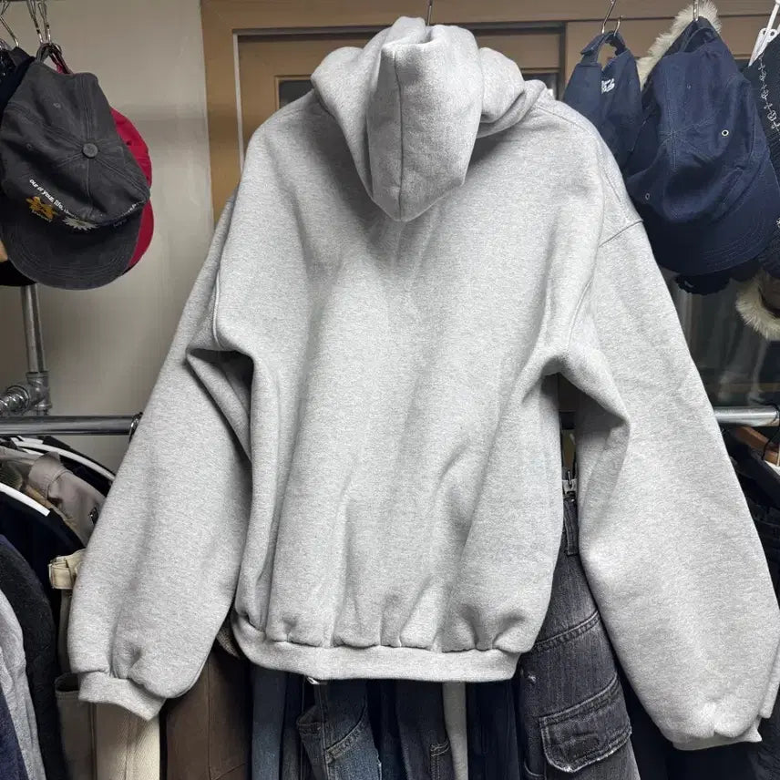 [BUNJANG] ZERO Balloon Crop Hoodie - Mélange Grey (L) / 제로 벌룬 크롭 후드 멜란지 그레이 L