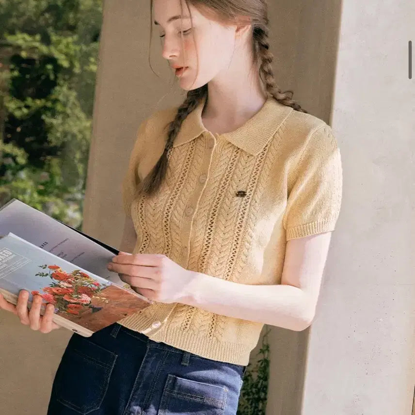 [BUNJANG] Rolleroara Short Sleeve Cardigan Yellow / 로라로라 반팔가디건 옐로우색