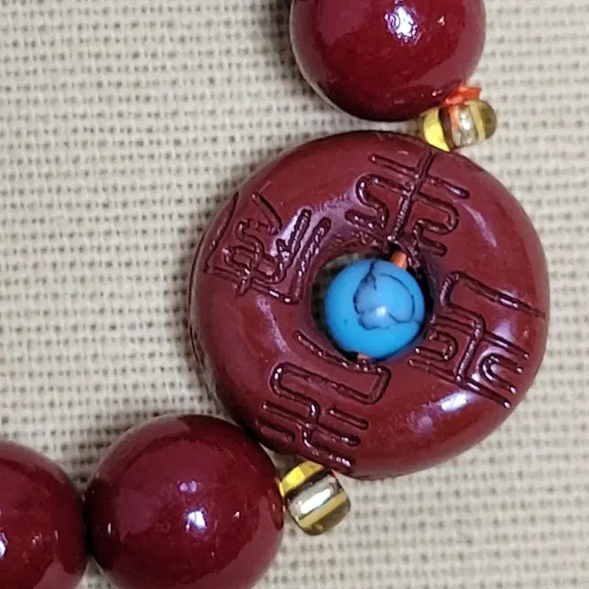 [BUNJANG] Hematite Bracelet with Turquoise Accent / 경면주사 팔찌 터키석 포인트