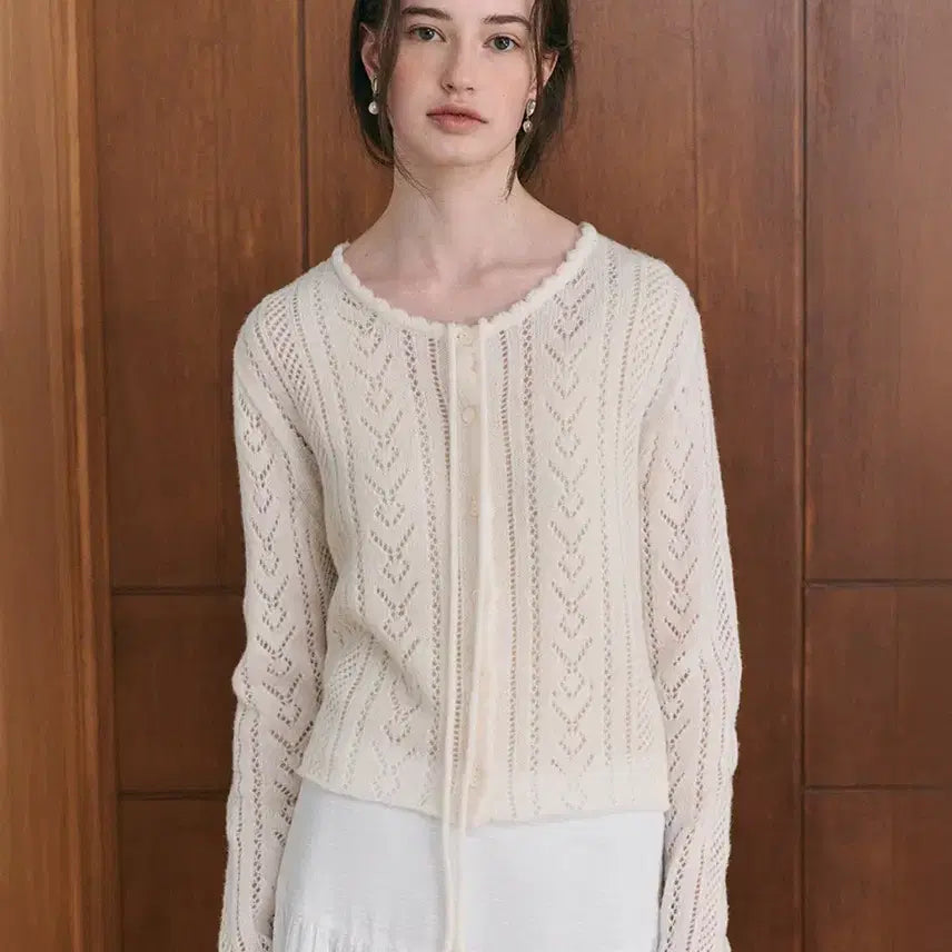 [BUNJANG] Lenina Linoa Ribbon Cardigan Ivory / 르니나 리노아 리본가디건 아이보리