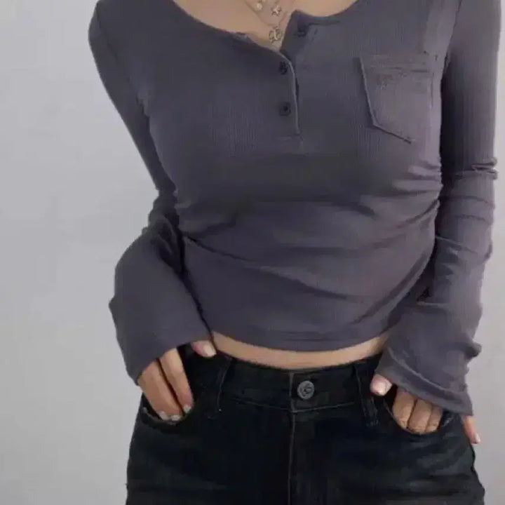 [BUNJANG] As On Pokky Pocket Tee Charcoal / 애즈온 pokky pocket tee 챠콜